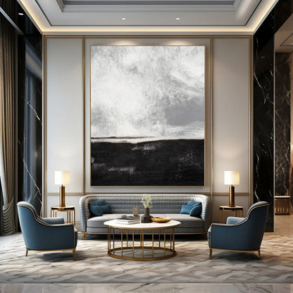 “Black - White Abstract Horizon” – Abstract Landscape Painting CT1154