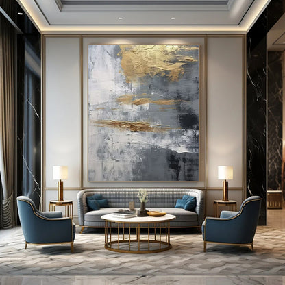 Grey - Gold Textured Abstraction - Abstract Impasto Oil CT1260