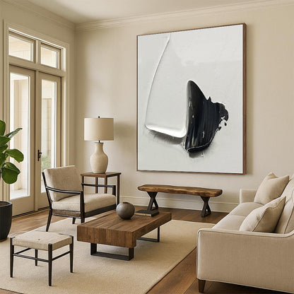 “Dramatic Black - White Contrast” - Minimalist Textured Painting On Canvas DKH1671