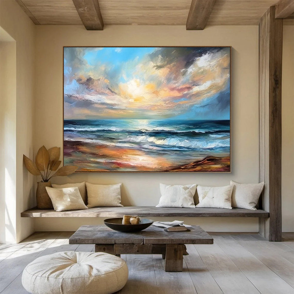Colorful Seaside Sunset “Vibrant Coastal Twilight” Painting On Canvas DKH152