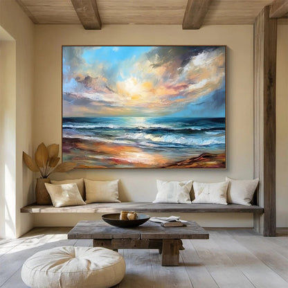 Colorful Seaside Sunset “Vibrant Coastal Twilight” Painting On Canvas DKH152