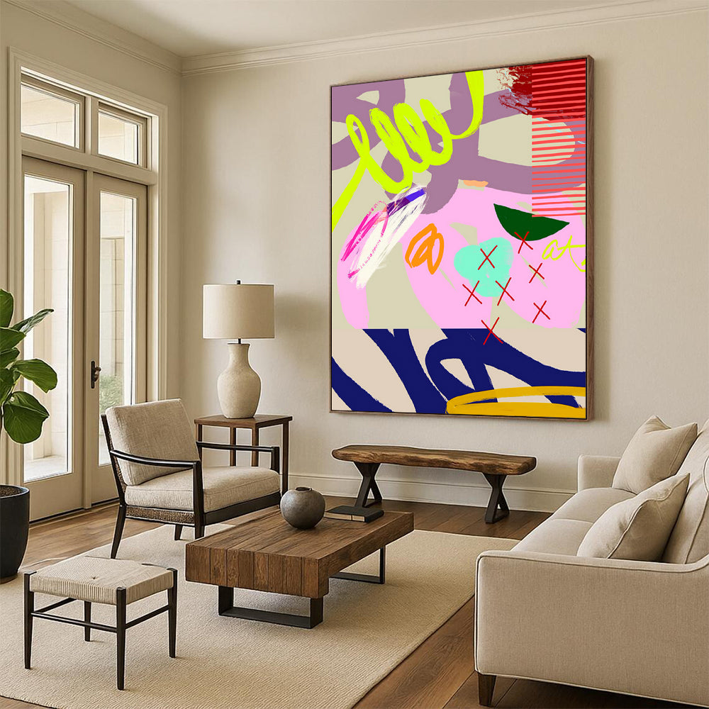 Neon, Pink, Purple, Bold Strokes - "Neon Doodle Dream" - Abstract Expressionist Painting CT1842