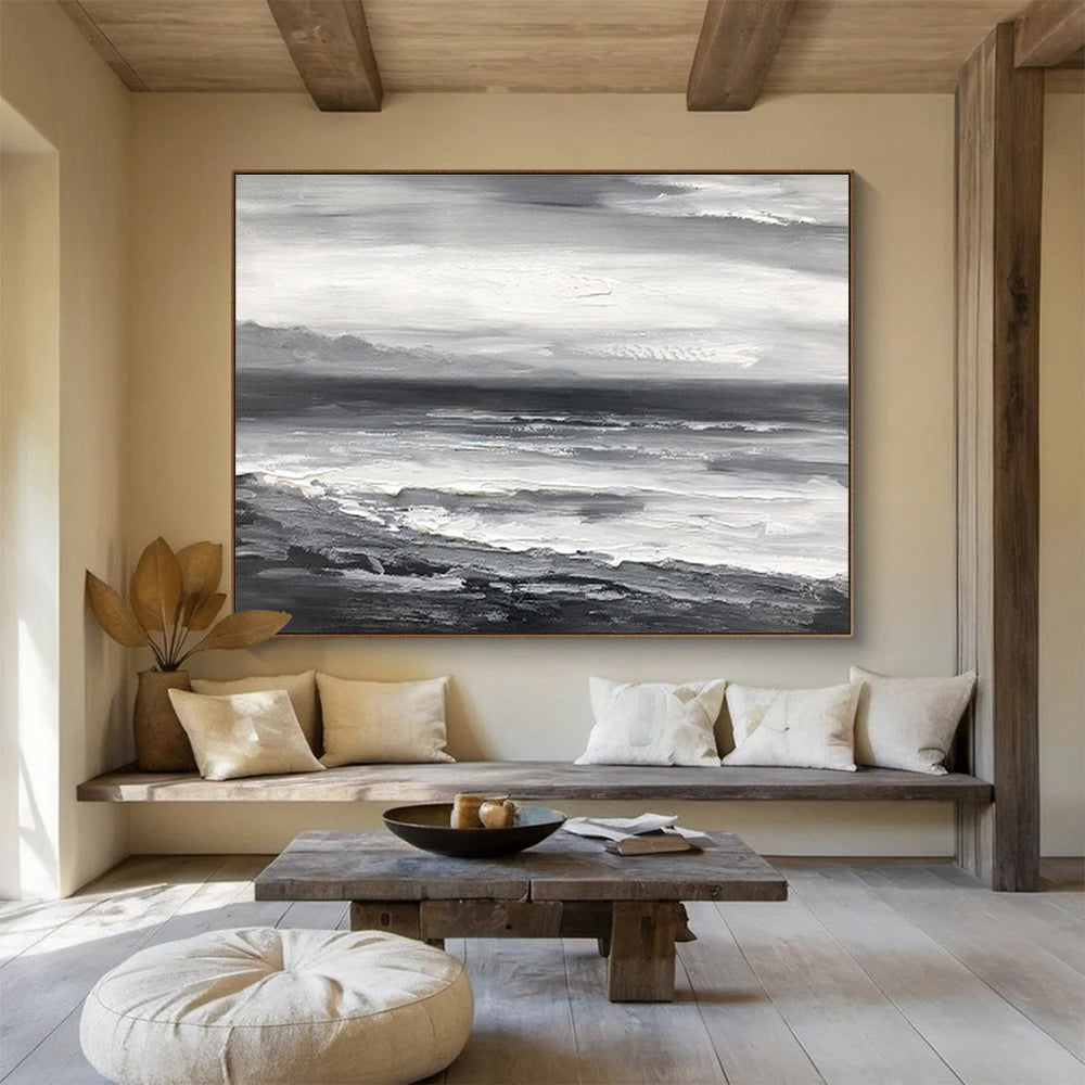 Monochromatic Seascape - Abstract Seascape Painting On Canvas DKH632