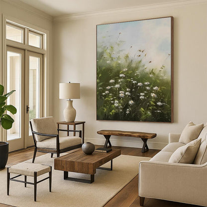 “Daisy Field with Breeze” – Impressionistic Landscape Painting On Canvas CT2108