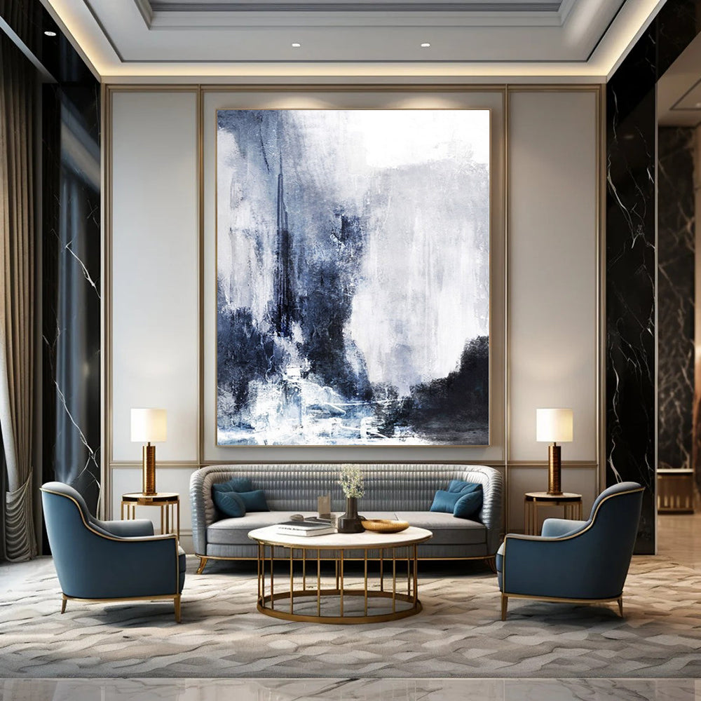 “Blue - Gray Abstract Cityscape” – Abstract Cityscape Painting CT1132