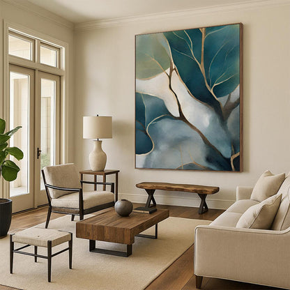 Teal & Green Foliage Abstract - Nature - Inspired Painting On Canvas CT2253