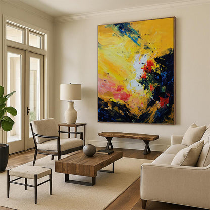Bold Yellow, Red, and Blue Abstract - Abstract Painting On Canvas DKH1342