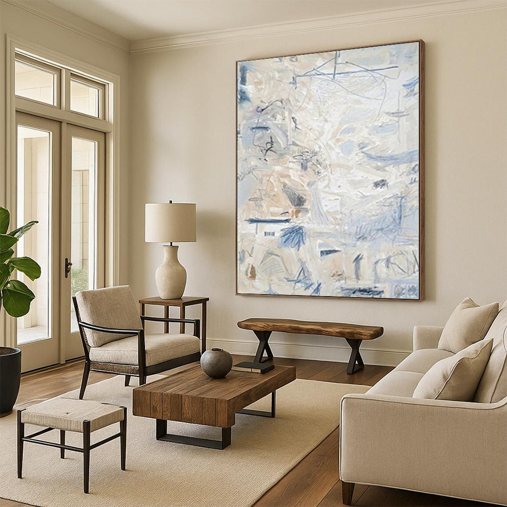“Blue - Beige Abstract Layers” - Abstract Expressionist Painting On Canvas DTP144