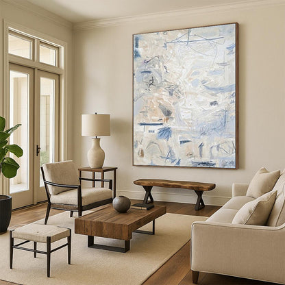 “Blue - Beige Abstract Layers” - Abstract Expressionist Painting On Canvas DTP144