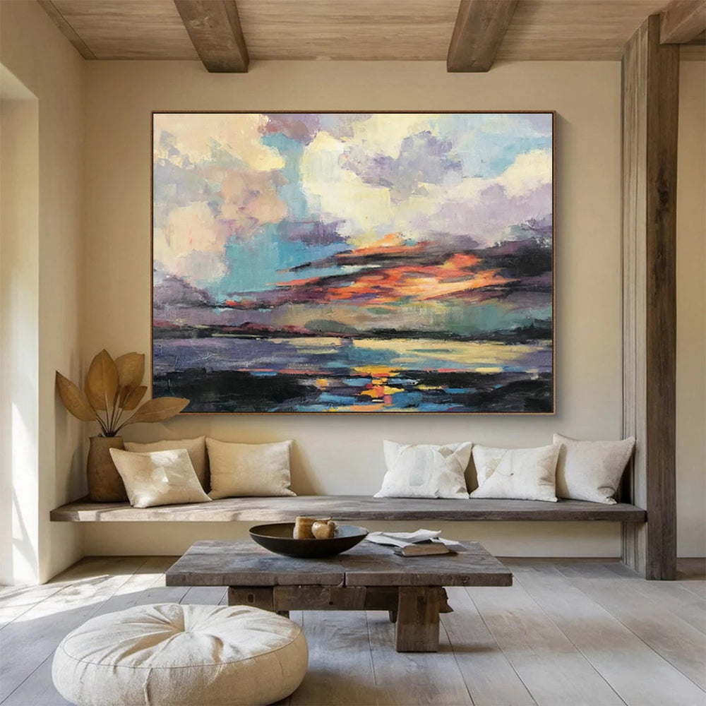 Colorful Sunset Sky Over Water Painting On Canvas DKH197