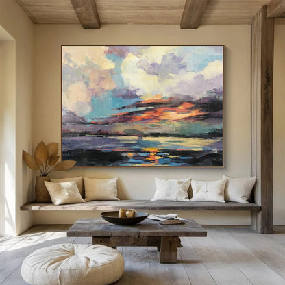 Colorful Sunset Sky Over Water Painting On Canvas DKH197