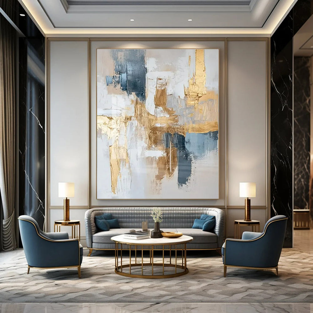 Blue - Gold Urban Abstract - Abstract Cityscape Acrylic CT1269