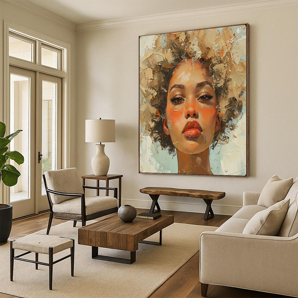 “Textured Afro - Centric Portrait” – Impasto Oil Painting On Canvas CT2160