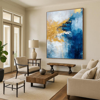 “Blue - Gold Abstract Fusion” - Abstract Expressionist Painting On Canvas DTP062