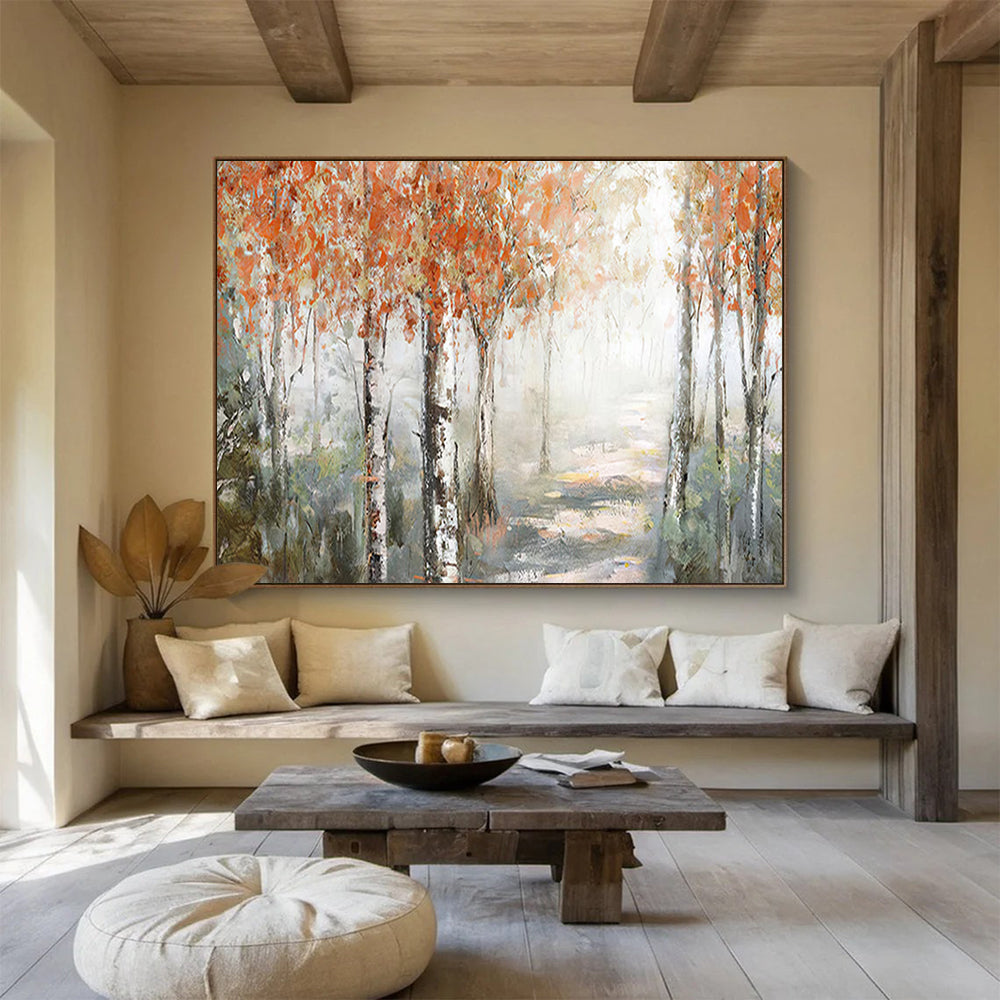 Orange and Gray Autumn Forest Path - Impressionist Landscape Painting On Canvas DLZ222