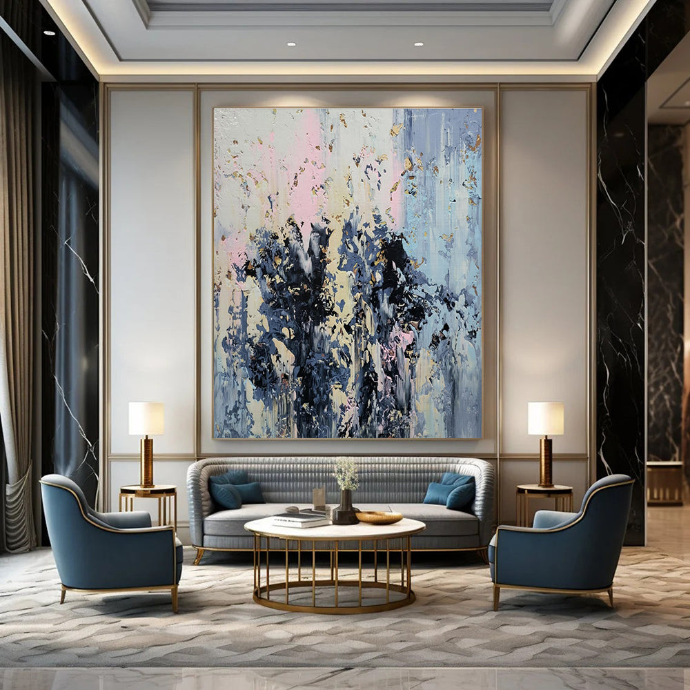 Pink - Blue - Gold Abstract Textures - Abstract Expressionist Acrylic Painting CT1404