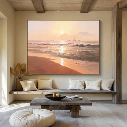 “Sunset Beach Serenade” - Orange, Pink & Gold Romantic Seascape Painting On Canvas DLZ264