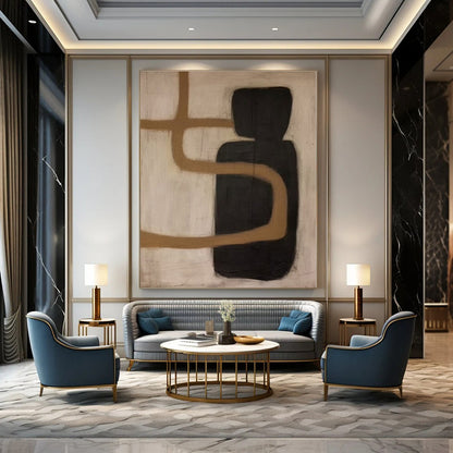 Black, Brown & Beige Shapes - Abstract Minimalist Acrylic On Canvas CT1301