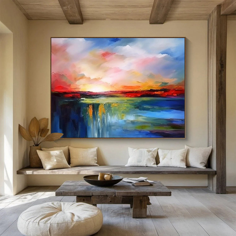 “Colorful Waterfall Sunset” Abstract Landscape Painting On Canvas DKH339