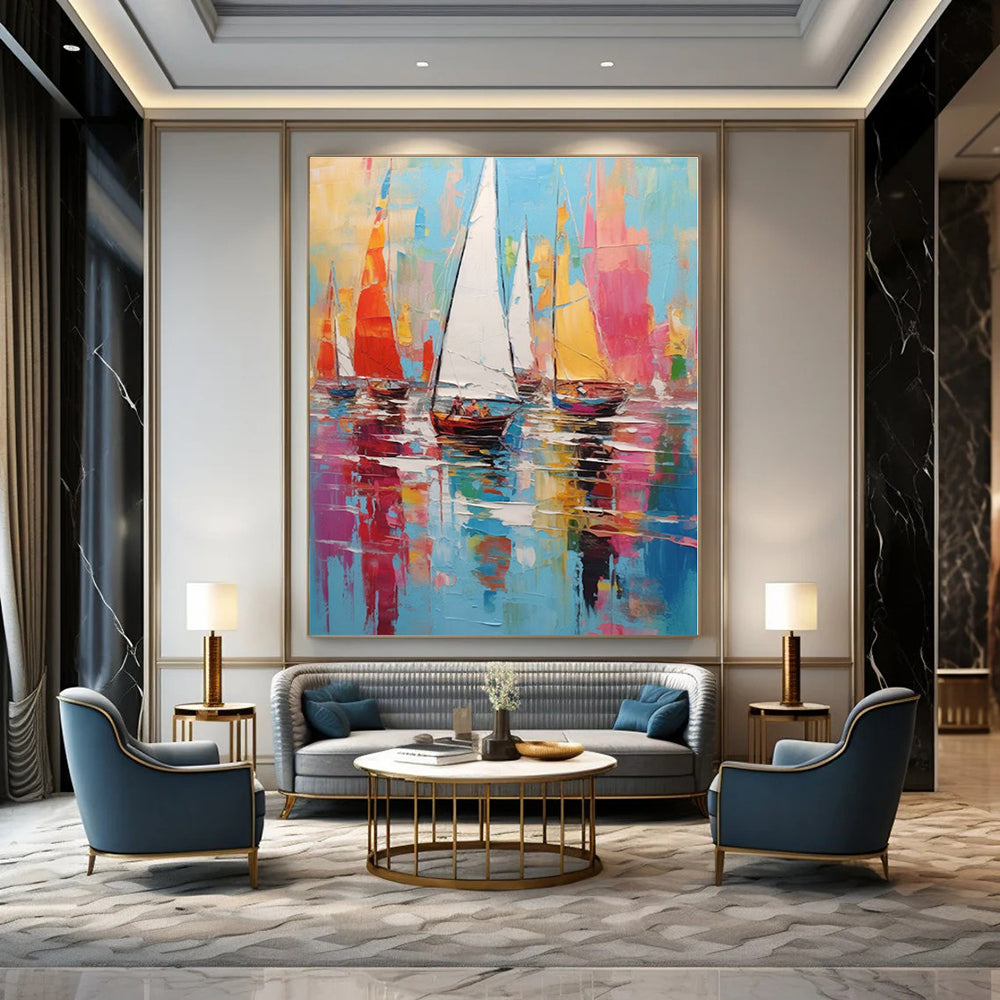 Colorful Sailboats - Impressionist Oil Painting CT1278