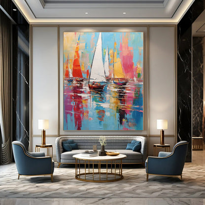 Colorful Sailboats - Impressionist Oil Painting CT1278