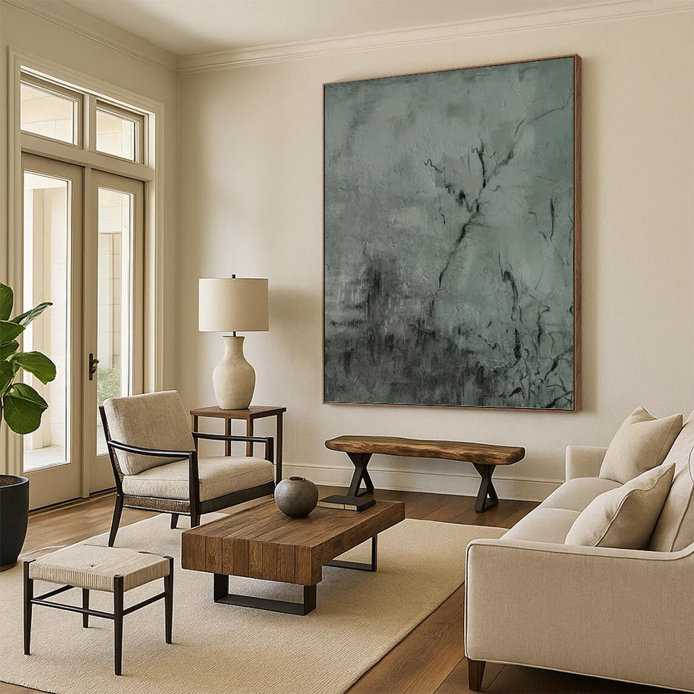 “Gray Textured Abstract” - Gray & Black Textured Abstract Painting On Canvas DKH1205