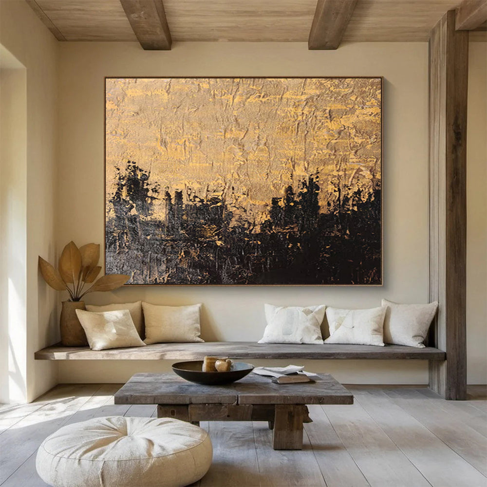 “Textured Gold and Black - Abstract Landscape” Painting On Canvas DKH020