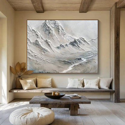 “Monochrome Textured Mountain” Impasto Minimalist Painting On Canvas DKH457