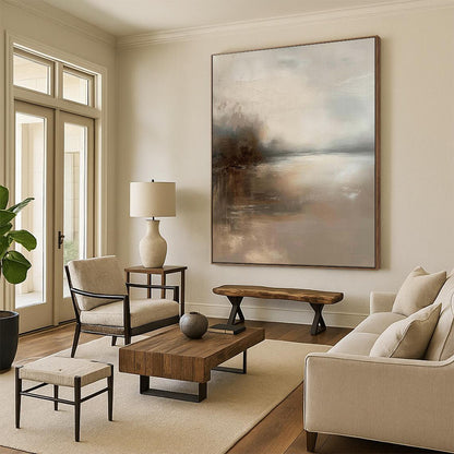 “Muted Mist: Lake at Dusk” - Abstract Landscape Oil on Canvas CT1874