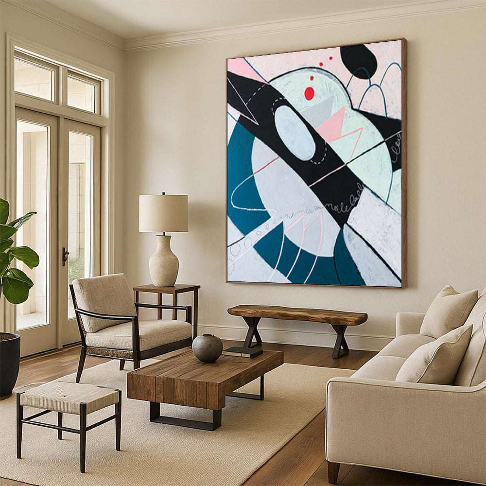 “Geometric Abstract in Pastels - Pinks, Blues, and Subtle Details” Painting On Canvas CT2385