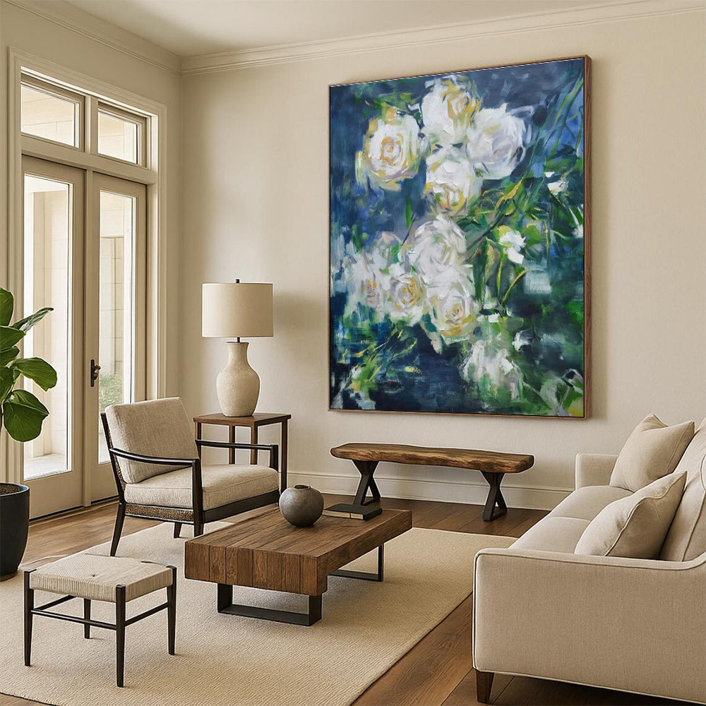 “White Rose Impasto” ，Impasto Floral Painting CT0892