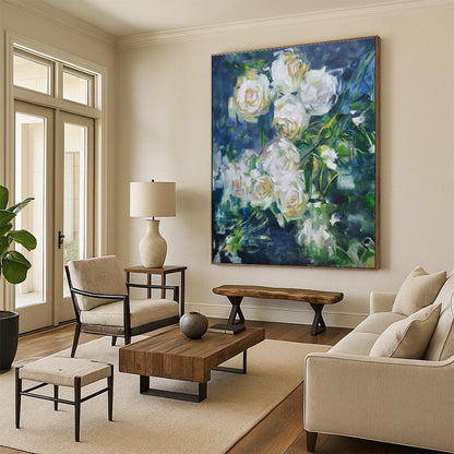 “White Rose Impasto” ，Impasto Floral Painting CT0892