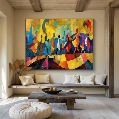“Colorful Dancing Figures” - Vibrant Multicolor Abstract Figurative Painting On Canvas DKH768