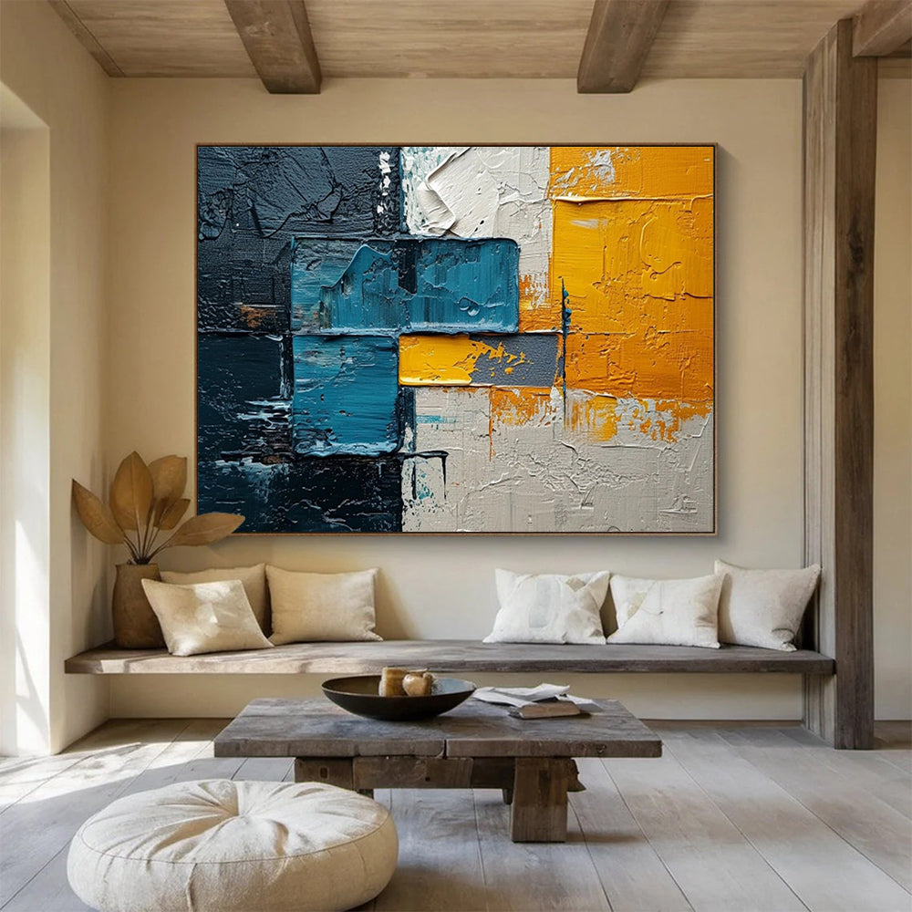 Textured Blue Orange and Gray Abstract Painting On Canvas DKH276