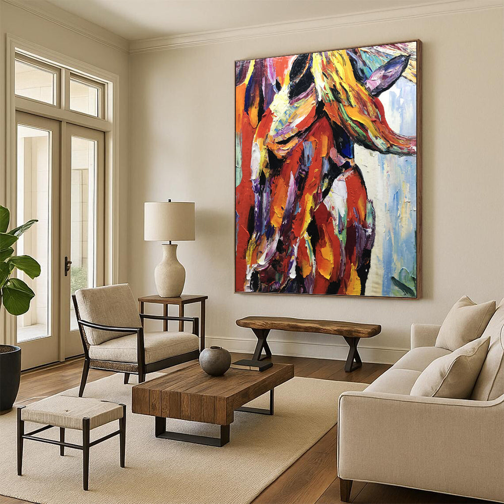 Vibrant Colorful Horse - Impasto Animal Painting On Canvas DKH1272
