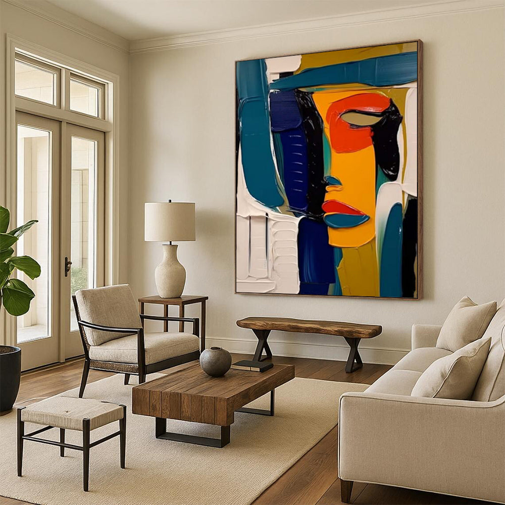 “Abstract Face: Bold Color Block Portrait” - Modernist Figurative Acrylic on Canvas CT1907