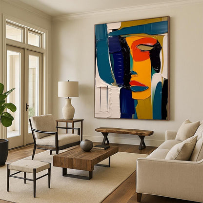 “Abstract Face: Bold Color Block Portrait” - Modernist Figurative Acrylic on Canvas CT1907