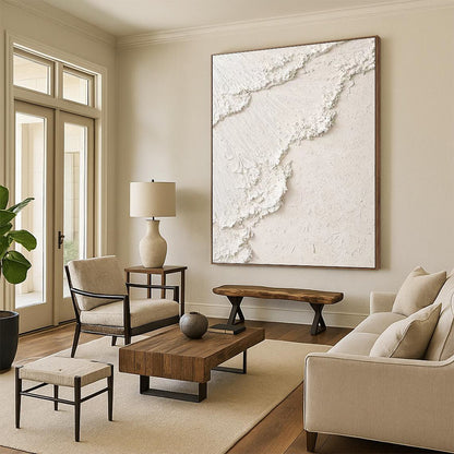 Minimalist White Textured Abstract - Abstract Painting On Canvas DKH1492