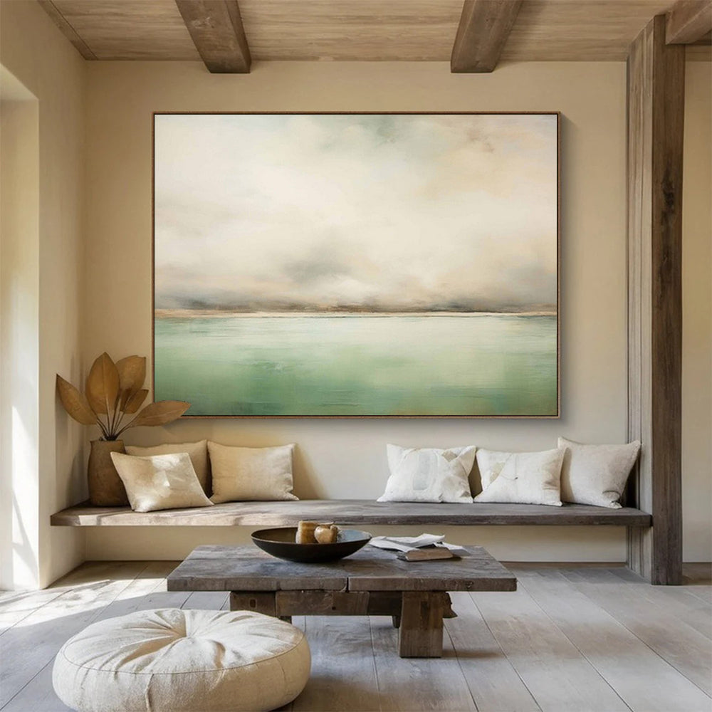 Soft - Toned Seascape “Calm Coastal Mist” Painting On Canvas DKH159