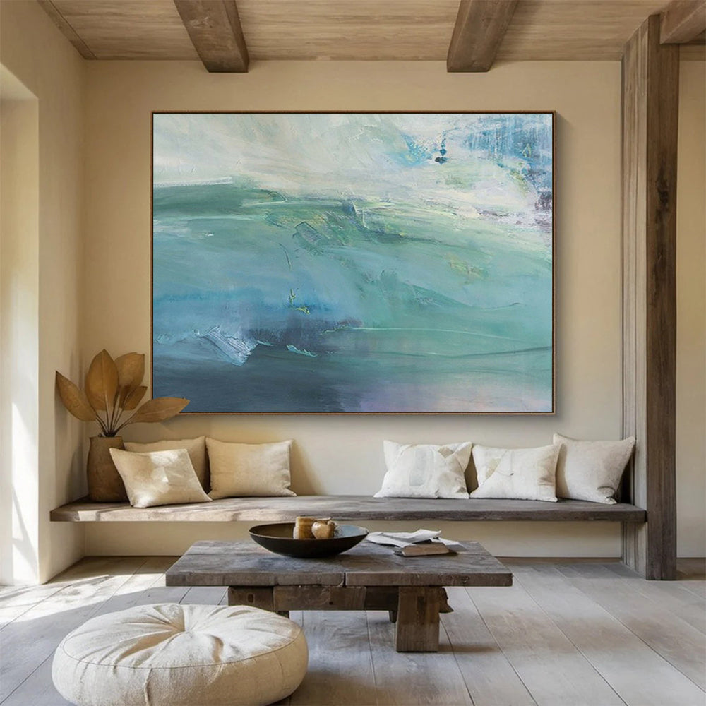 “Turquoise Abstract Seascape” Abstract Impressionist Painting On Canvas DKH417