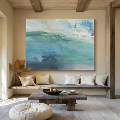 “Turquoise Abstract Seascape” Abstract Impressionist Painting On Canvas DKH417