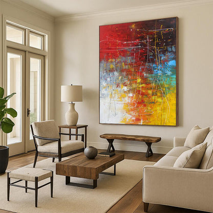 “Vibrant Abstract Chaos” - Red, Yellow, Blue, Green Abstract Painting On Canvas DTP254