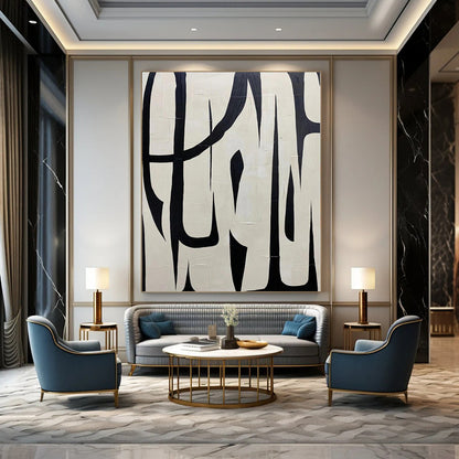 “Black - White Bold Linear Forms” – Graphic Abstract Painting CT1133