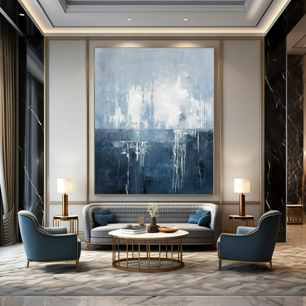 “Blue - Gray Abstract Drips” – Abstract Expressionist Painting CT1138