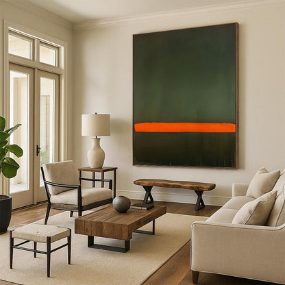 “Dark Green & Vibrant Orange Blocks” - Minimalist Color - Field Painting On Canvas DKH1616