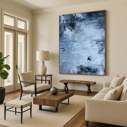“Blue - Gray Abstract Flow” - Blue, Gray Abstract Painting On Canvas DTP251