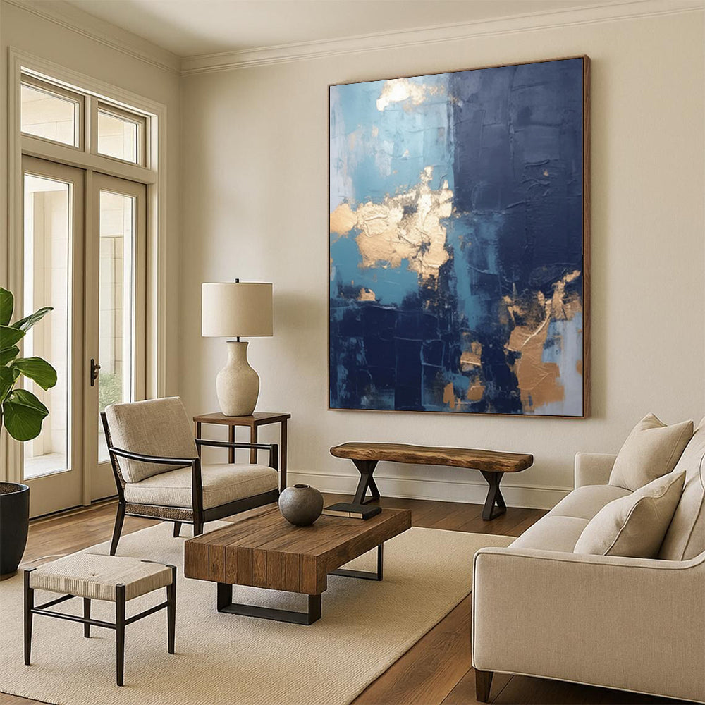 “Blue - Gold Textured Abstraction” - Textured Abstract Painting On Canvas DTP130