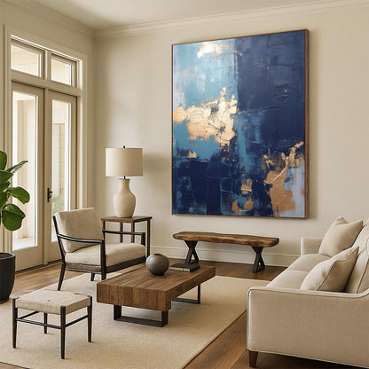 “Blue - Gold Textured Abstraction” - Textured Abstract Painting On Canvas DTP130