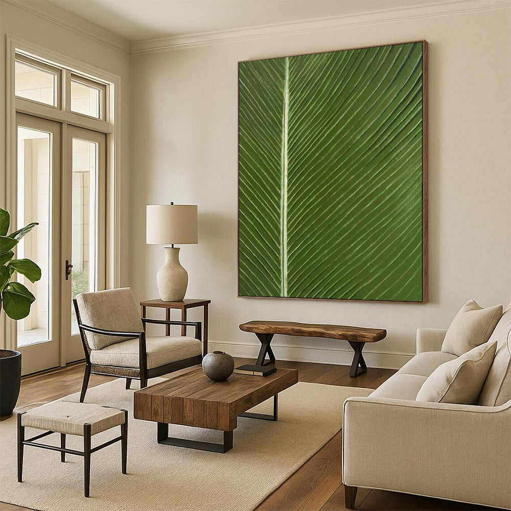 “Fine Green Leaf Veins” - Realistic Plant Oil Painting CT1977