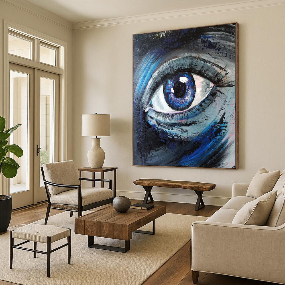 “Soulful Blue Gaze” - Blue - Toned Eye Close - up Painting On Canvas CT2187